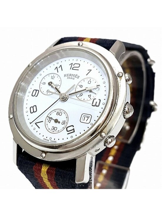 Hermes Clipper Watch SS Quartz White Dial display picture 1